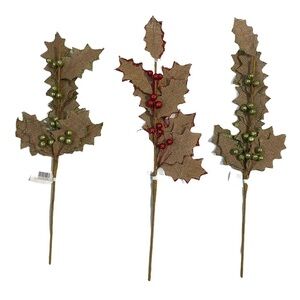 Burlap Holly Berry Lime Green and Red Christmas Picks